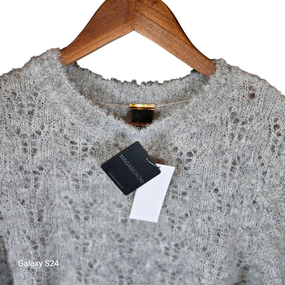 MAGASCHONI‎ Women's Grey Mohair Wool Blend Sweater Loose Knit Pullover Size M